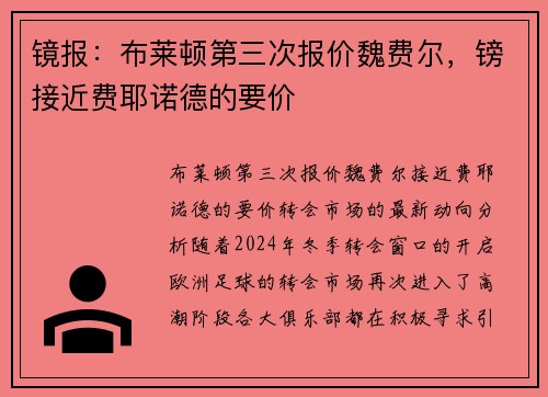 镜报：布莱顿第三次报价魏费尔，镑接近费耶诺德的要价
